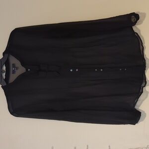 Gap Black Sheer Button Down Blouse, Size 6